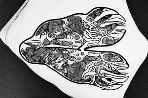 Bear paw outline with an ocean sunrise inside of it tattoo idea