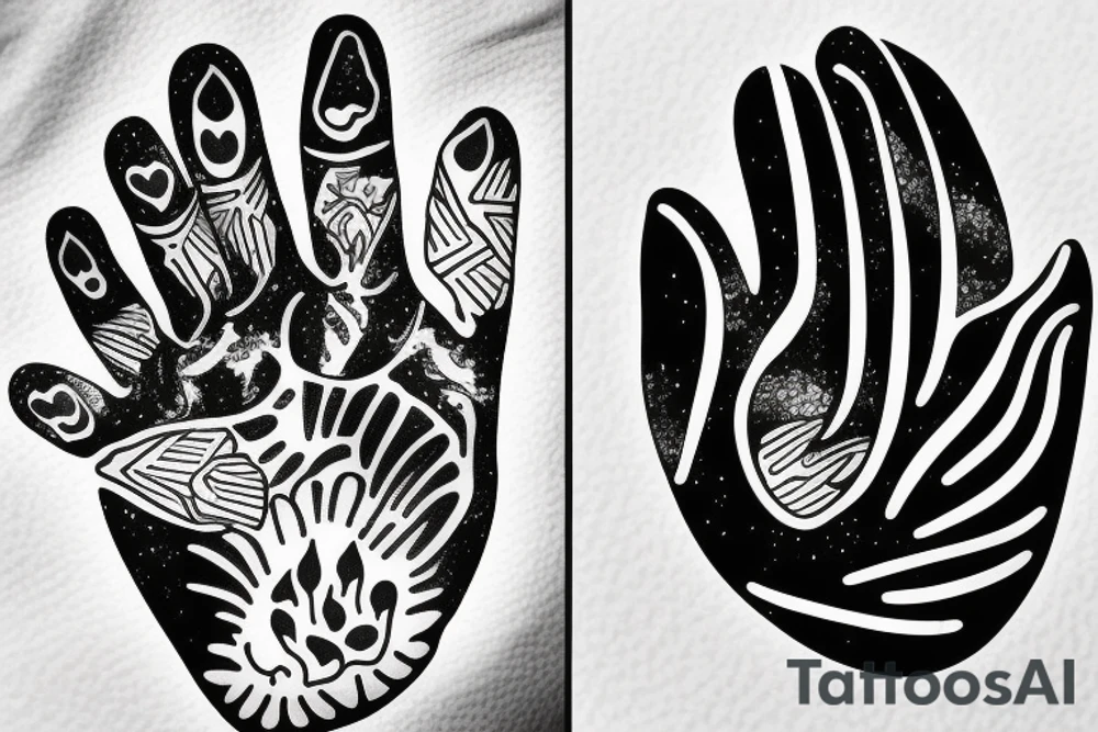 Bear paw outline with an ocean sunrise inside of it tattoo idea