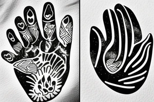 Bear paw outline with an ocean sunrise inside of it tattoo idea
