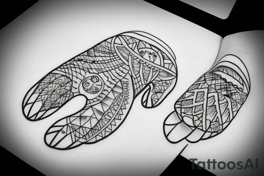 Bear-paw outline with an ocean sunrise inside of it tattoo idea