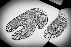 Bear-paw outline with an ocean sunrise inside of it tattoo idea