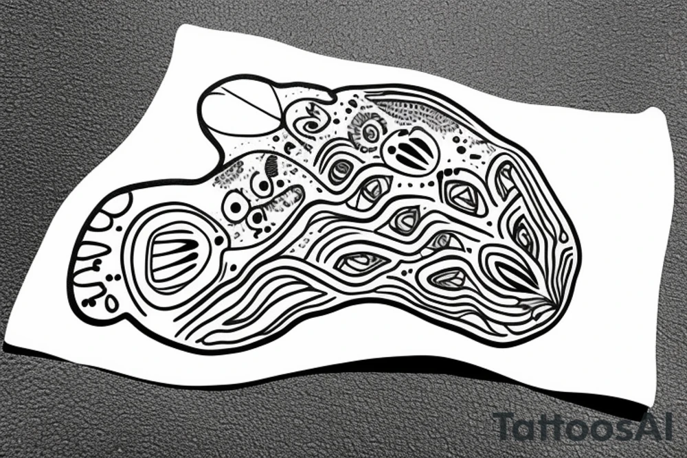 Bear-paw outline with an ocean sunrise inside of it tattoo idea