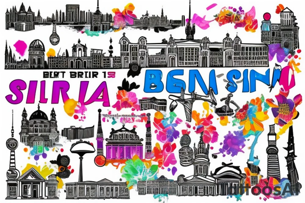 Berlin germany skyline , colorful tattoo idea