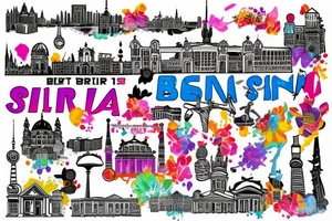 Berlin germany skyline , colorful tattoo idea