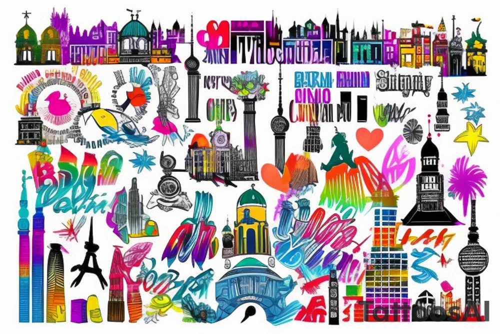 Berlin germany skyline , colorful tattoo idea
