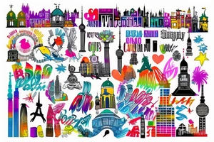 Berlin germany skyline , colorful tattoo idea