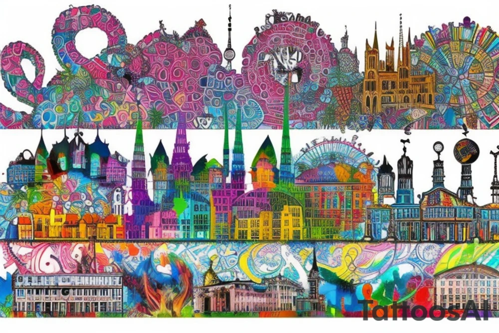 Berlin germany skyline , colorful tattoo idea