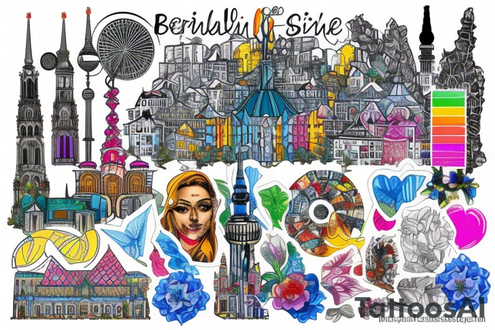 berlin skyline, colorful tattoo idea