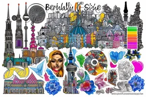 berlin skyline, colorful tattoo idea