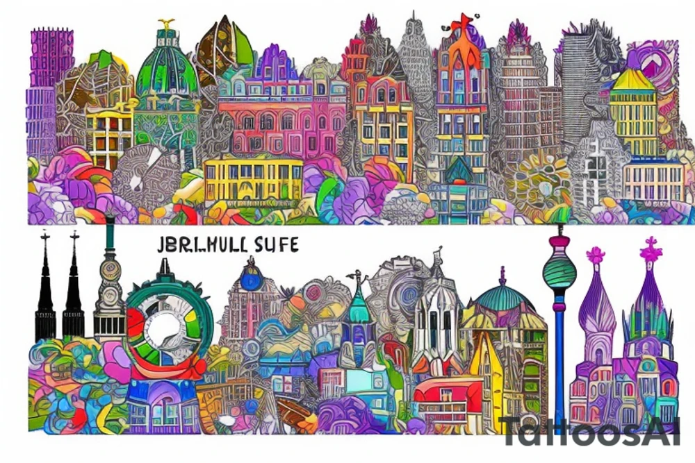 berlin skyline, colorful tattoo idea