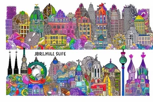 berlin skyline, colorful tattoo idea