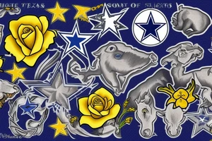 State of texas, Dallas cowboys star, San Antonio spurs logo, bluebonnet, yellow rose, armadillo tattoo idea