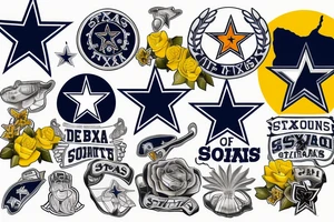 State of texas, Dallas cowboys star, San Antonio spurs logo, bluebonnet, yellow rose, armadillo, the alamo tattoo idea
