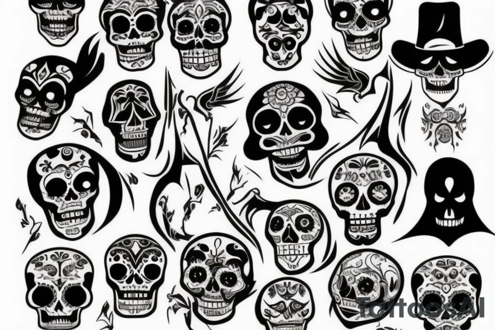 Grim reaper and souls and dia de los muertos tattoo idea