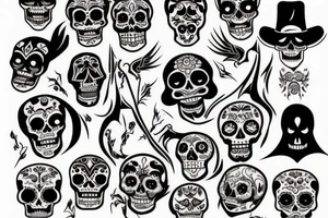 Grim reaper and souls and dia de los muertos tattoo idea