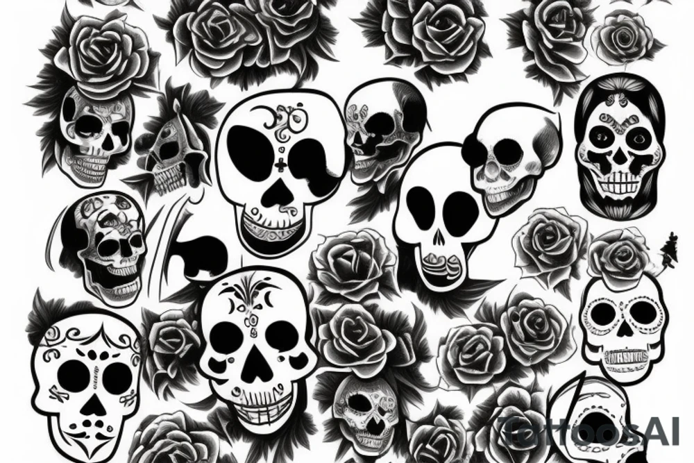 Grim reaper and souls and dia de los muertos tattoo idea