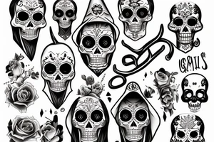 Realistic Grim reaper and souls and dia de los muertos tattoo idea
