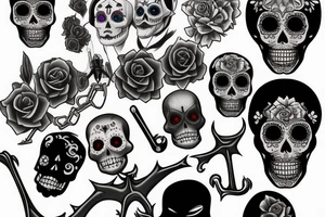 Realistic Grim reaper and souls and dia de los muertos tattoo idea