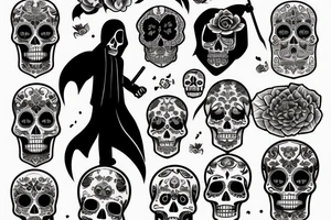 Realistic full body Grim reaper and souls and dia de los muertos tattoo idea