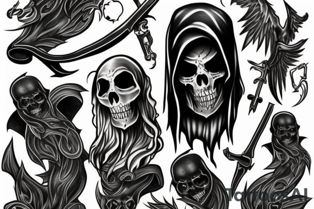 Full body Grim reaper, souls, scythe tattoo idea