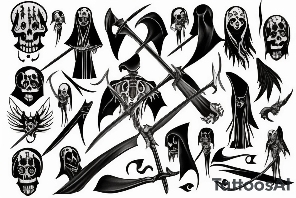 Full body Grim reaper, souls, scythe tattoo idea