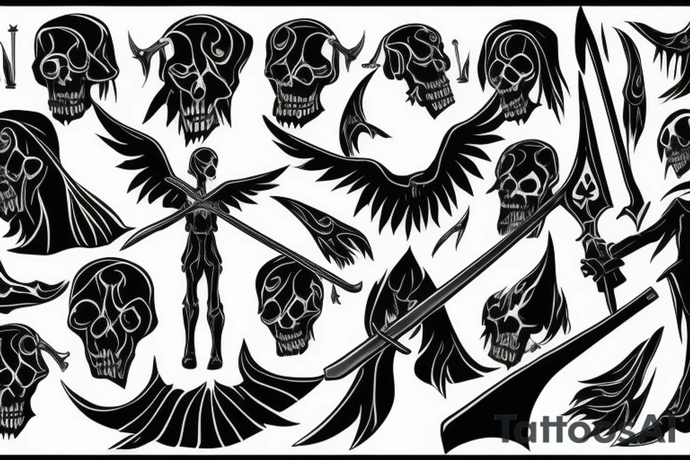 Full body Grim reaper, souls, scythe tattoo idea Full body Grim reaper, souls, scythe tattoo idea