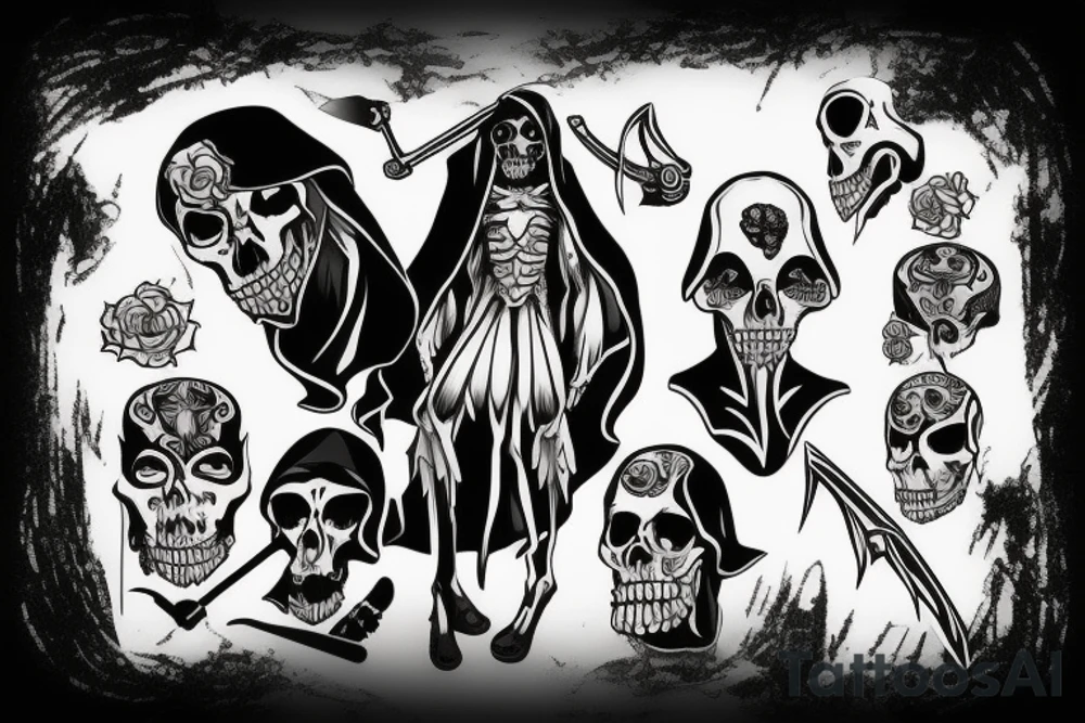 Full body Grim reaper, souls, scythe tattoo idea