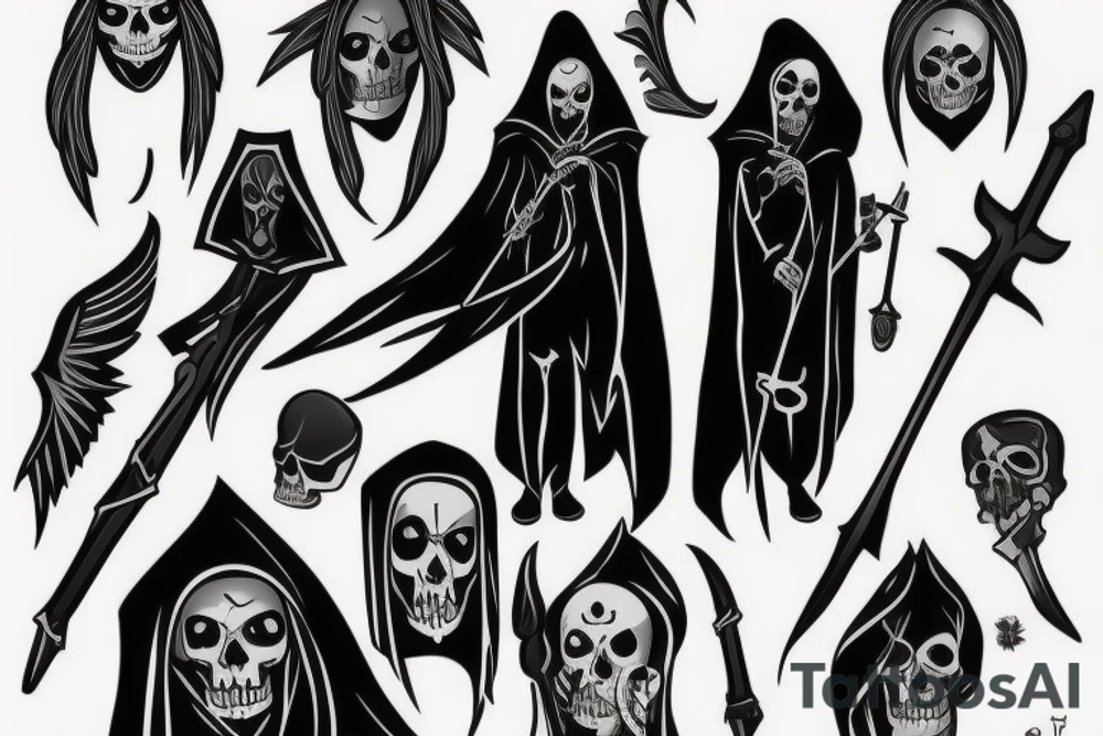 Full body Grim reaper, souls, scythe tattoo idea