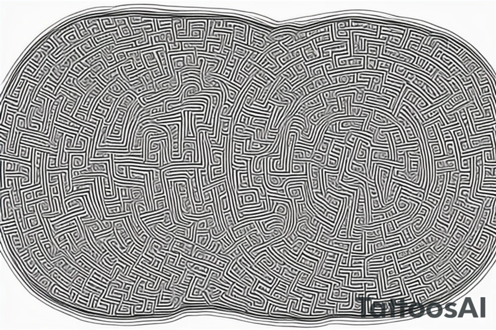 The tattoo is placed on the left side of the bearer's ribs, horizontally aligned with the natural curves of the body. It covers an area of approximately 3 inches in width and 2 inches in height, ensuring it's not too big and maintains a discreet yet impactful presence.

The design consists of an intricate labyrinth, meticulously crafted with clean, fine lines, creating an artistic contrast against the skin. The labyrinth's layout is symmetrical, with a central entrance leading to a series of interconnected paths that branch out in a mesmerizing and symmetrical pattern.

The lines of the labyrinth are drawn in a dark, minimalist black ink, providing a bold and timeless look. The black ink subtly accentuates the tattoo while blending harmoniously with the bearer's skin tone, ensuring it remains a tasteful and intriguing piece of art.

The labyrinth symbolizes the complexities of life and the various choices and paths one encounters. It serves as an intriguing reflection of the bearer's desire for control and manipulation, encapsulating the nuances of human agency and power.

The bearer's desire for control is further emphasized through the use of a subtle optical illusion within the labyrinth design. Certain sections of the labyrinth appear to be strategically darker, creating an illusion of depth and shadows, symbolizing the hidden layers of control and manipulation in life's intricate tapestry.

The minimalist nature of the tattoo allows it to be both elegant and discreet. Its placement on the ribs not only adds an intimate touch but also accentuates the tattoo's significance, reminding the bearer of their inner strength and ability to navigate life's challenges with poise and determination.

Overall, the minimalist labyrinth tattoo offers a thought-provoking and visually captivating representation of the complexities and nuances of human agency and power. tattoo idea