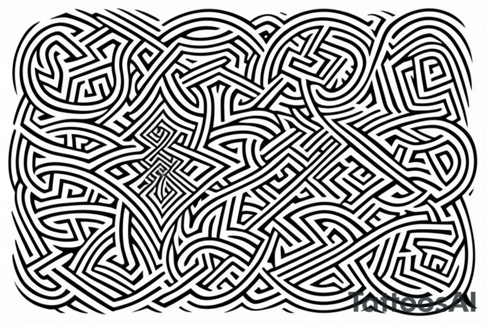 minimalist labyrinth design in dark black ink. The symmetrical pattern represents life's complexities and the bearer's desire for control and manipulation. tattoo idea