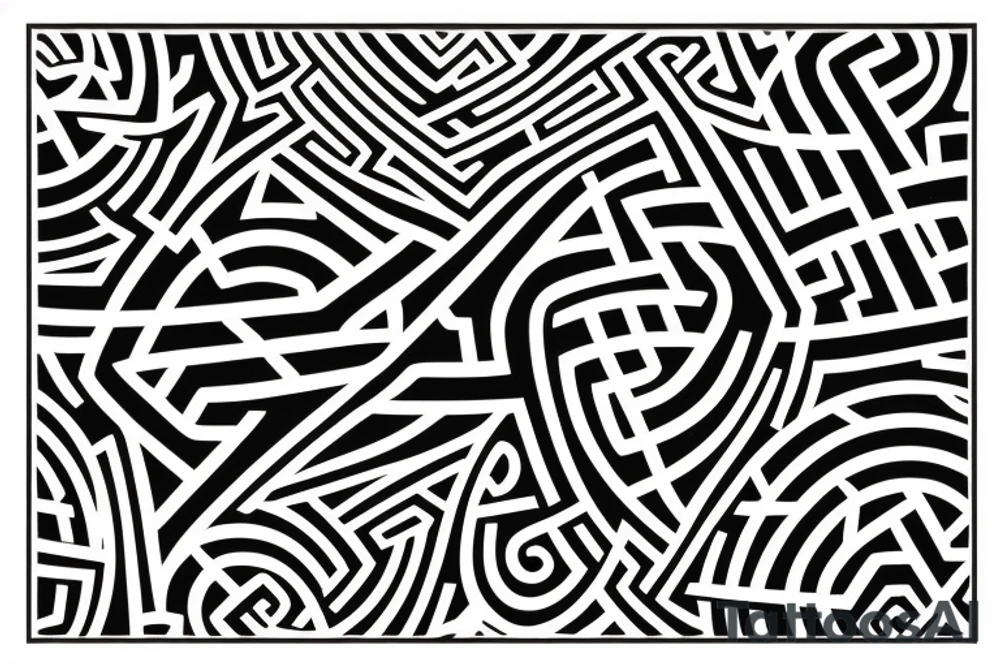 minimalist labyrinth design in dark black ink. The symmetrical pattern represents life's complexities and the bearer's desire for control and manipulation. tattoo idea