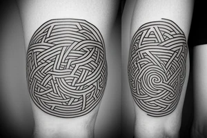 Minimalist intricate, interlocking labyrinth tattoo idea