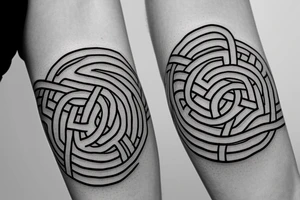 Minimalist intricate, interlocking labyrinth tattoo idea