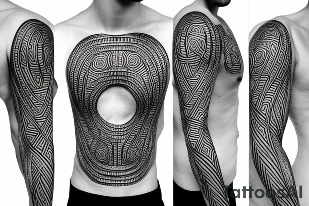 Minimalist intricate, interlocking labyrinth on ribs tattoo idea