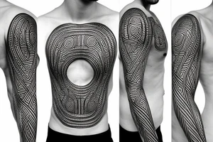 Minimalist intricate, interlocking labyrinth on ribs tattoo idea