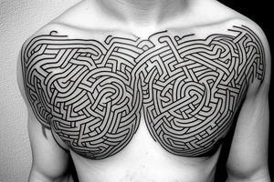 Small, Minimalist, intricate, interlocking labyrinth. Placement on side abs tattoo idea