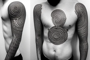 Small, Minimalist, intricate, interlocking labyrinth. Placement on side abs tattoo idea