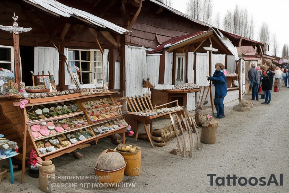 Fairs in the village of Semenovskoye were famous throughout the Kostroma province. On Sunday, the old village flaunts in all its fair decoration, standing at the crossroads of old roads.

On the counters, the zozyayeva laid out their goods: arches, shovels, birch barks, painted rolls, children's whistles, sieves. But most of all, perhaps, bast shoes, and therefore the name of the village is Semenovskoye-Lapotnoye. And in the center of the village the church is squat, strong.

Noisy, ringing talkative fair. Human melodious dialect merges with bird hubbub; the jackdaws on the bell tower staged their fair. tattoo idea