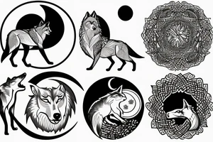 Nordic. one wolf chasing the sun 
one wolf chasing the moon tattoo idea
