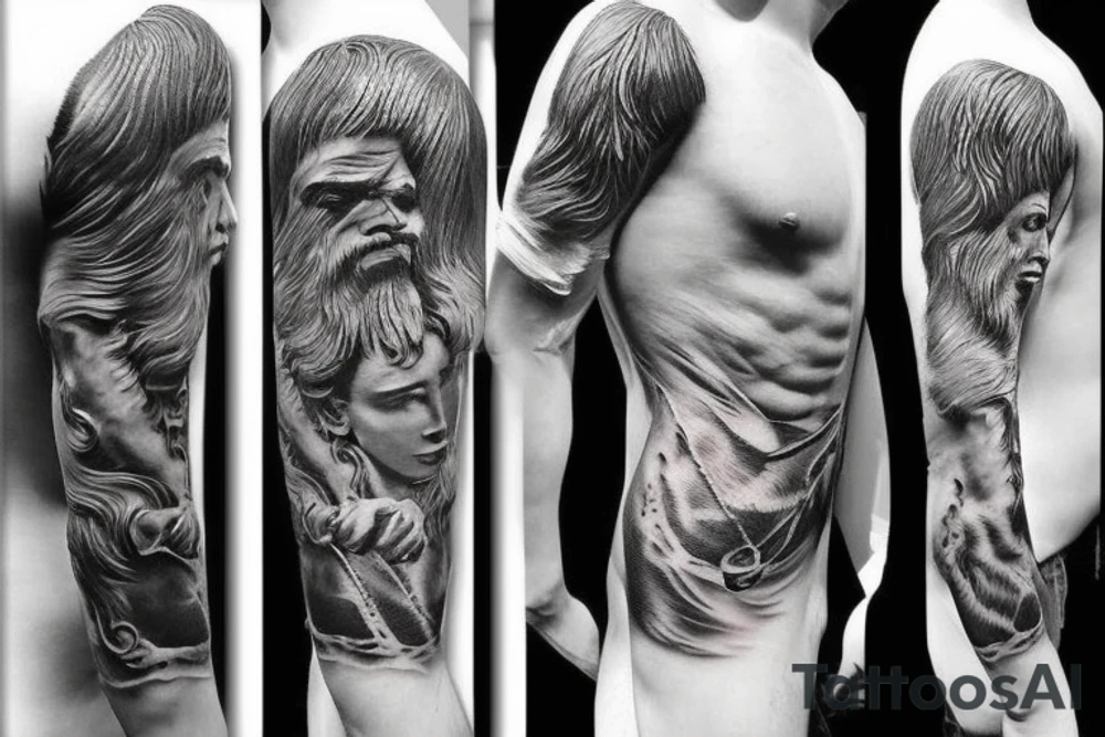 Greek god and mythology tattoo rib piece male tattoo idea