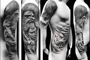 Greek god and mythology tattoo rib piece male tattoo idea