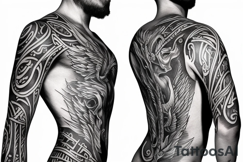 Rib cage tattoo for men with Greek gods and Ancient Greek symbolism on ribs tattoo idea