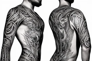 Rib cage tattoo for men with Greek gods and Ancient Greek symbolism on ribs tattoo idea