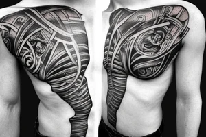 Rib cage tattoo for men with Greek gods and Ancient Greek symbolism on ribs tattoo idea