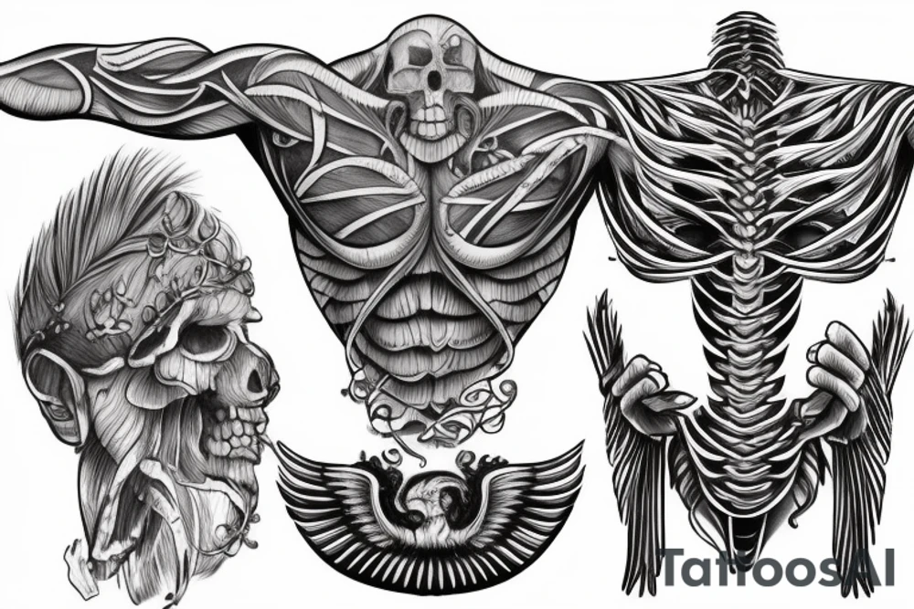 Rib cage tattoo for men with Greek gods and Ancient Greek symbolism on ribs tattoo idea