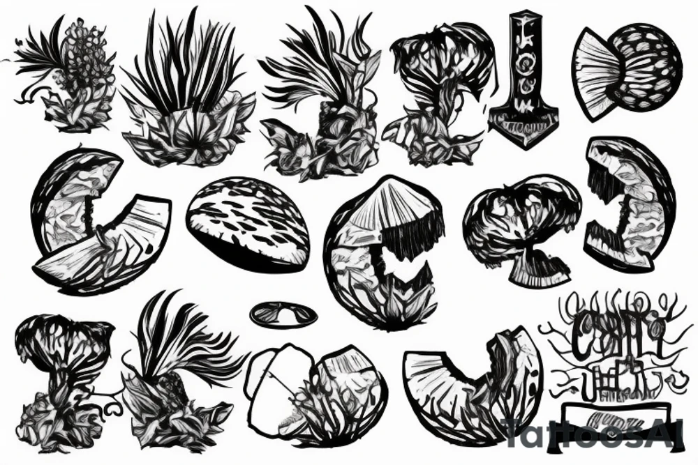coconut inscription tattoo idea