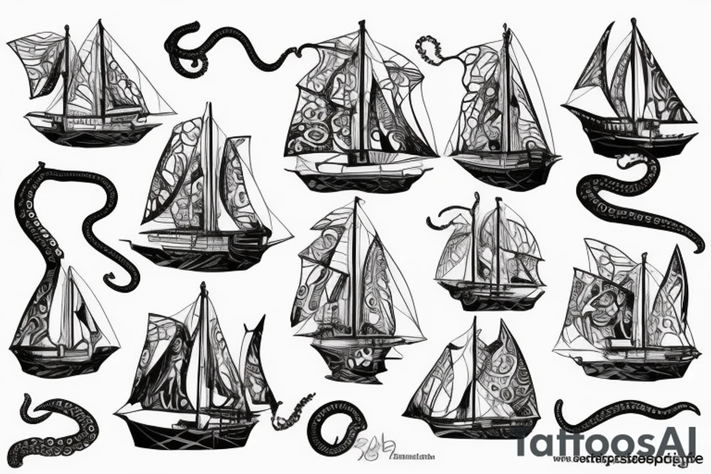 Octopus fighting a sail ship tattoo idea