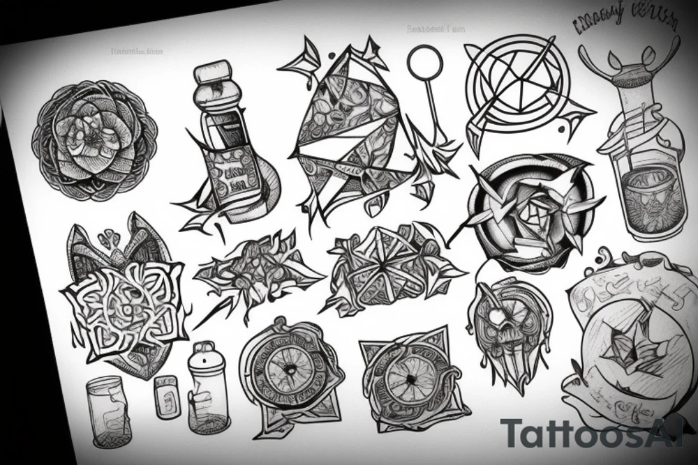 an old world alchemist distilling tattoo idea