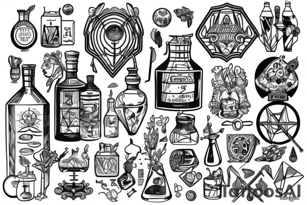 an old world alchemist distilling tattoo idea