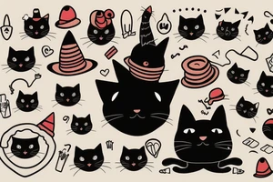 a black cat with a funny hat and a sweater, doing a magic trick tattoo idea